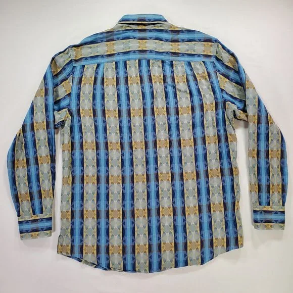 Jhane Barnes Shirt Men Medium Blue Geometric Casual Button Down Designer Vintage - Picture 11 of 16